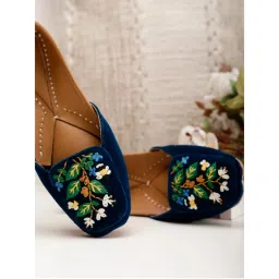 GLAM STORY Velvet Navy Blue Flower Embroidery Handcrafted Juttis for Women-picture-17