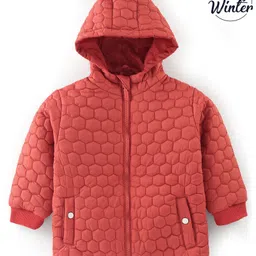 Babyoye Textured Full Sleeves  Hooded Jacket - Orange-picture-20