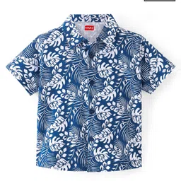 Babyhug Cotton Knit Half Sleeves Leaves Printed Regular Shirt - Blue image 1