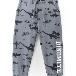 Babyhug Cotton Looper Knit Full Length Lounge Pant Dino Print - Grey-picture-17