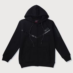 GINI & JONY Cotton Knit Full Sleeves Front Open Hooded Sweatshirt With Brand Name Print - Black & Grey-picture-17