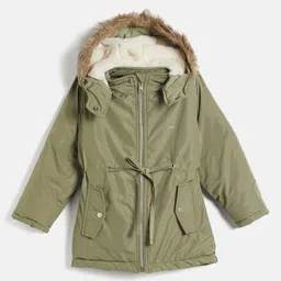 Okane Knit Full Sleeves Solid Colour Padded Jacket With Detachable Hood - Olive Green-image-12