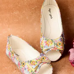 boyz n galz Floral Printed Bow Applique Detailed Ballerinas - Multi Colour-picture-29