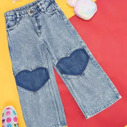 Pantaloons Junior Cotton Heart Designed Jeans - Blue image 1