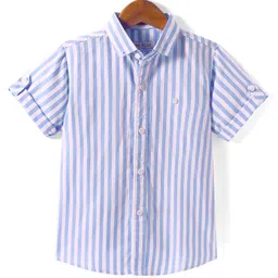 JASH KIDS Cotton Woven Half Sleeves Striped Shirt - Light Blue-picture-33
