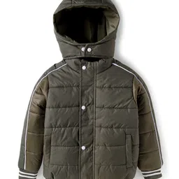 Pine Kids Woven Full Sleeves Hooded Solid Padded Jacket - Olive Green image 1