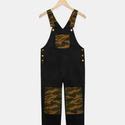 Olele Twill Woven Sleeveless Camouflage Printed Dungaree - Black-picture-19