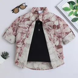 BAATCHEET Cotton Woven Full Sleeves Floral Printed Shirt Attached Tee - Rust-picture-28