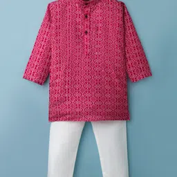 Ridokidz Full Sleeves Abstract Printed Kurta Pyjama Set - Rani-picture-26