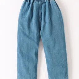 Kookie Kids Full Length Denim Washed Jeans with Teddy Print - Blue image 2