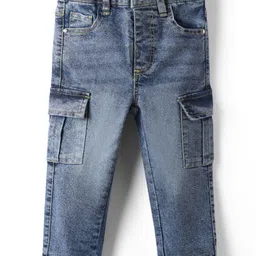 Babyhug Denim Full Length Washed Jeans With Stretch & Pockets - Blue image 2