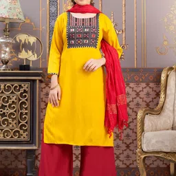 BAESD Girls Floral Printed Round Neck Printed Straight Kurta image 1