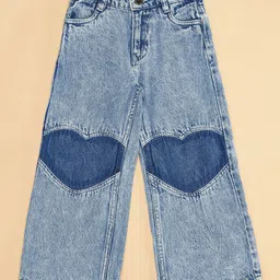 Pantaloons Junior Cotton Heart Designed Jeans - Blue image 4