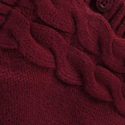 Babyhug Knit Full Sleeves Hooded Front Open Sweater with Cable Knit Design & Ear Applique - Maroon image 3