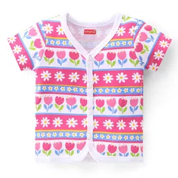 Babyhug 100% Cotton Knit Half Sleeves Front Open Vest Floral Print Pack of 3- Multicolour image 4