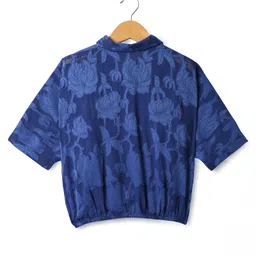 arias by lara dutta Arias Jacquard Dobby Woven Three Fourth Sleeves Top & Inner Tee with Floral Design - Blue image 4