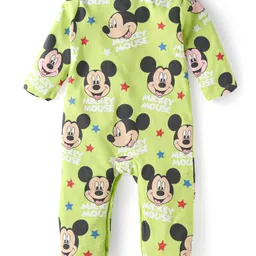 Babyhug Disney Interlock Knit Full Sleeves Footed Sleep Suit With Mickey Mouse Graphics Pack of 2 - Green & Blue image 5