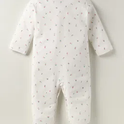 i bears IBears Interlock Knit Full Sleeves Footed Sleepsuit With Floral Print Pack Of 2 - White & Pink image 5