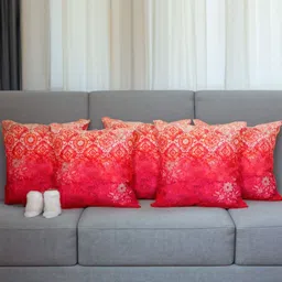 ZEBA Pink & Orange Colored 5 Pieces Ethnic Motifs Embroidered Square Cushion Covers image 1