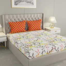 Raymond Home Celebrate White & Orange 120 TC Cotton Queen Bedsheet with 2 Pillow Covers-image-21
