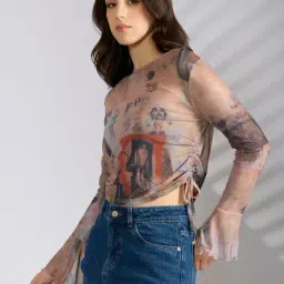 SHOWOFFFF Orange Nylon Graphic Top image 3