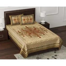 JaipurFabric Mustard Pure Cotton 180 TC Marbella Single Bedsheet with 2 Pillow Covers-picture-36