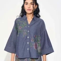 Akkriti By Pantaloons Blue Regular Fit Floral Print Shirt-image-63
