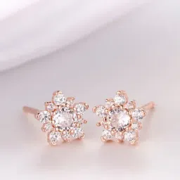 Zavya Solitaire Halo Rose Gold-Plated 92.5 Sterling Silver Stud-image-5