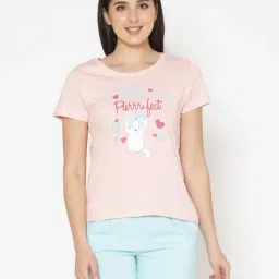 Clovia Light Pink Graphic Print Shorts Set-picture-24