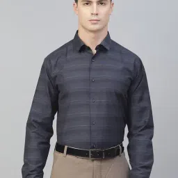 ManQ Navy Regular Fit Striped Shirt-picture-20