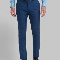 Raymond Blue Regular Fit Checks Trousers-picture-13