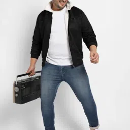 Instafab Plus Onyx Black Fleece Lined Plus Size Biker Jacket image 3