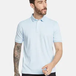 Octave Blue Cotton Regular Fit Texture Polo T-Shirt-picture-39