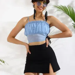 KASSUALLY Blue Relaxed Fit Crop Top-image-0