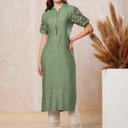 Fashor Green Embroidered Straight Kurta-image-89