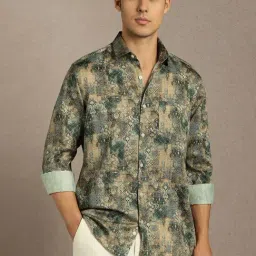 Louis Philippe Beige Cotton Slim Fit Printed Shirt-image-59
