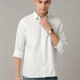 Cavallo By Linen Club White Linen Contemporary Fit Checks Shirt-image-25