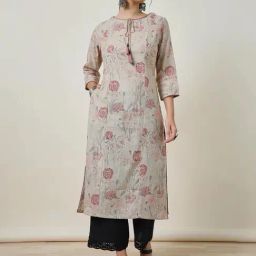 Soch Beige Linen Floral Print Straight Kurta-picture-32