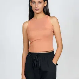 Zink London Beige Cotton Plain Crop Top-picture-24