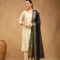 Fabindia Women Black Woven Design Cotton Silk Blend Dupatta-image-83
