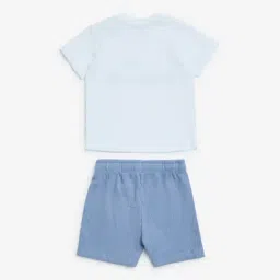 HOP Baby by Westside White Car Printed Cotton T-Shirt and Shorts Set image 2