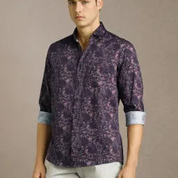 Louis Philippe Purple Cotton Slim Fit Printed Shirt image 3
