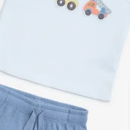 HOP Baby by Westside White Car Printed Cotton T-Shirt and Shorts Set image 3