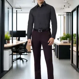 SUBTRACT Dark Wine Slim Fit Flat Front Trousers image 4