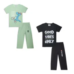 Vimal Jonney Kids Mint Green & Black Printed T-Shirt Set-picture-20