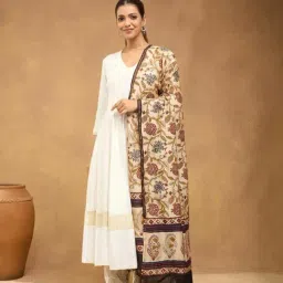 Fabindia Women Beige Floral Print Cotton Silk Blend Dupatta-image-21