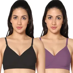 IN CARE Black & Purple Full Coverage Non-Wired T-Shirt Bra - Pack of 2-image-11