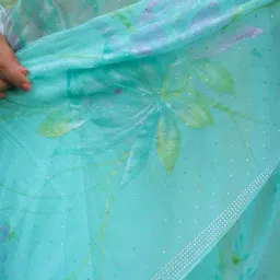 Zari Jaipur Blue Chiffon Embroidered Saree With Unstitched Blouse Piece image 5