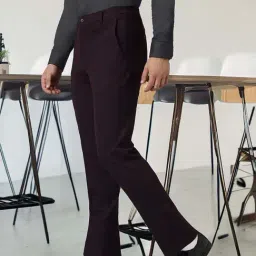 SUBTRACT Dark Wine Slim Fit Flat Front Trousers image 3