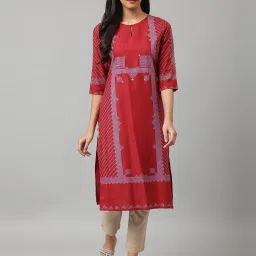 W Red Printed Straight Kurta image 1